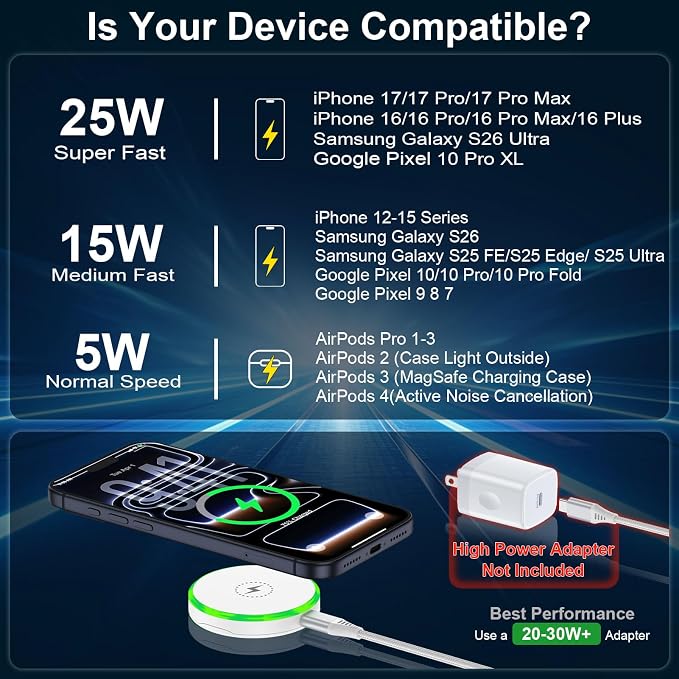 Magnetic Wireless Charger Fast Charging for Moto G Stylus (2026 2025 2024) | Portable Wireless Charger for Mag-safe Charger for Moto Edge (2025 2024 2023 2022) Edge 60 50 Neo razr Samsung S26 Ultra S25 - Image 4