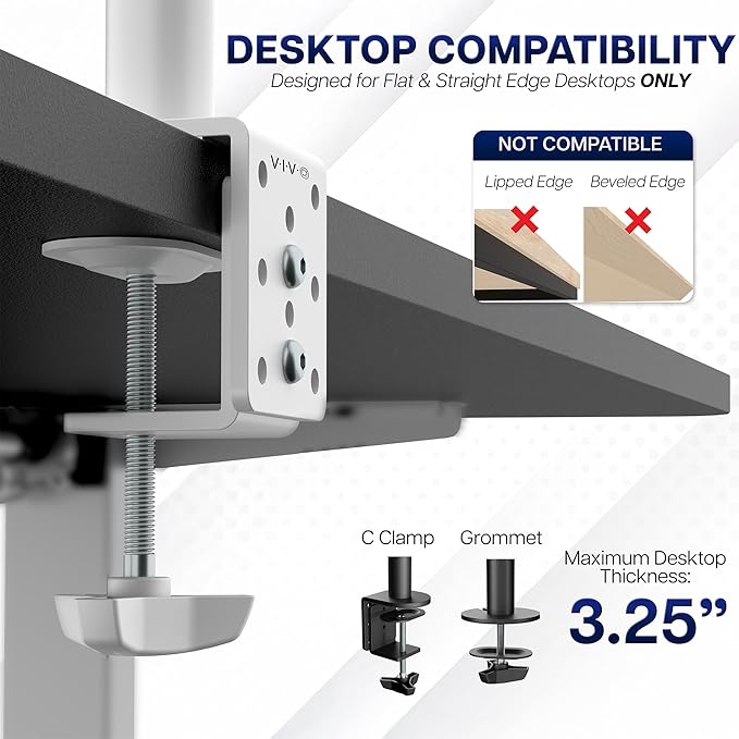 VIVO Dual Monitor Desk Mount, Heavy Duty Fully Adjustable Stand, Fits 2 LCD LED Screens up to 32 inches, White, STAND-V032W - Image 6
