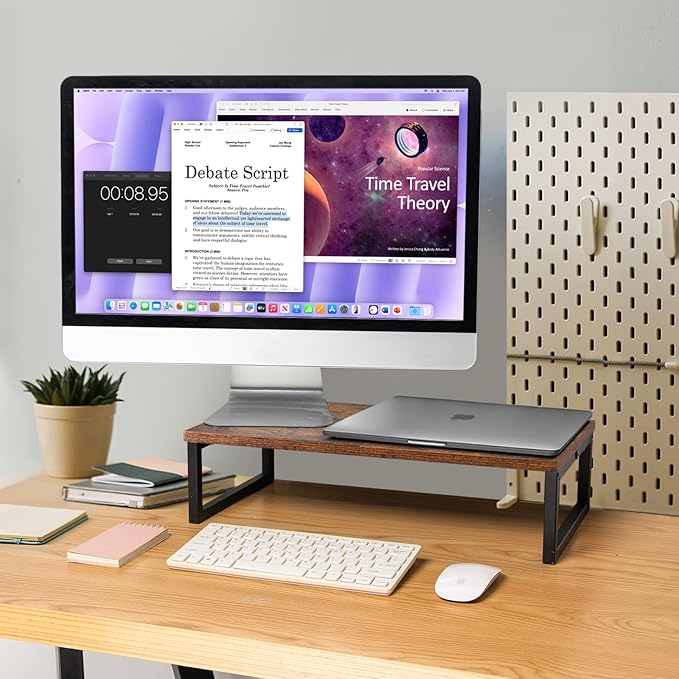20 Inch Monitor Riser | Wood & Metal Computer Monitor Stand Riser for Desk, Rustic Brown - Image 6