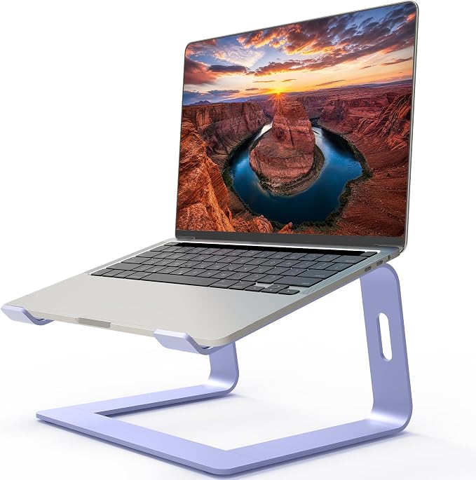 Orionstar Ergonomic Laptop Stand, Premium 5mm Aluminum Riser for 10-15.6 Inch Notebook Computer, Tool-Free Detachable Elevator Holder for Desk Office, Sturdy Riser for Eye-Level Neck Relief (Purple) by Orionstar