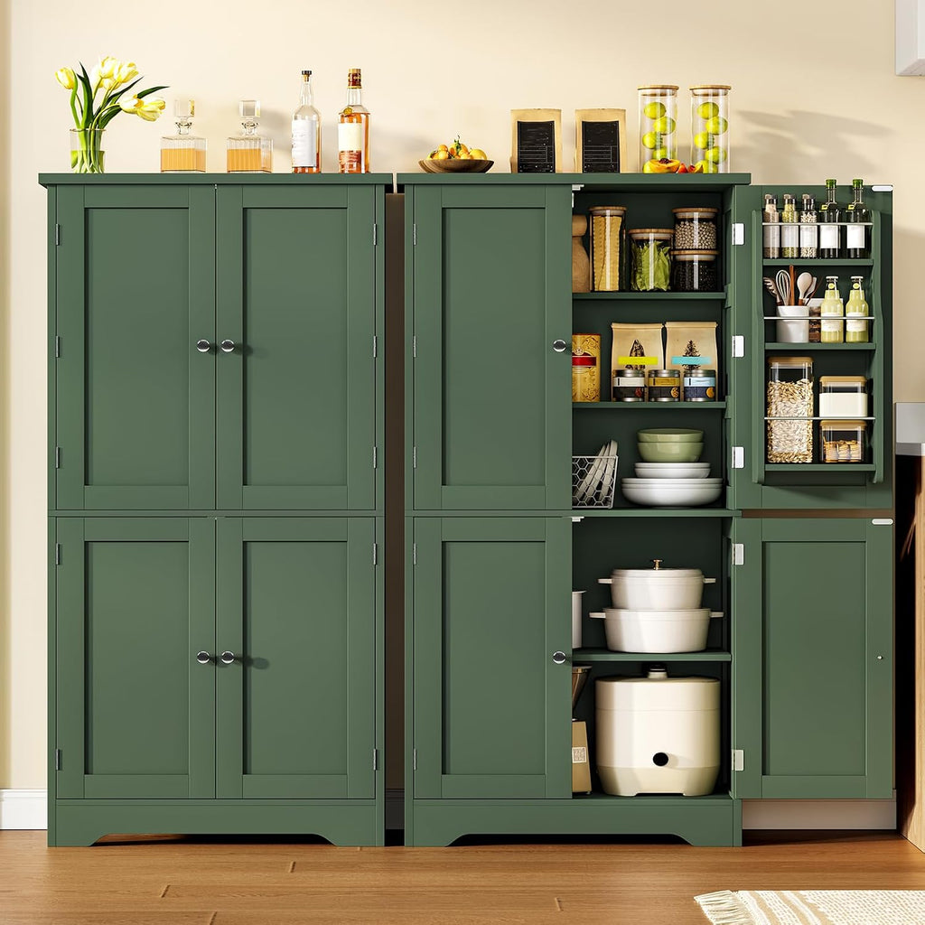 Pantry Cabinet with 4 Doors, Kitchen Storage Cabinet with Door Shelves, Kitchen Cabinet, Kitchen Pantry for Living Room, Dining Room, Bathroom, 51”H, Green - Image 2
