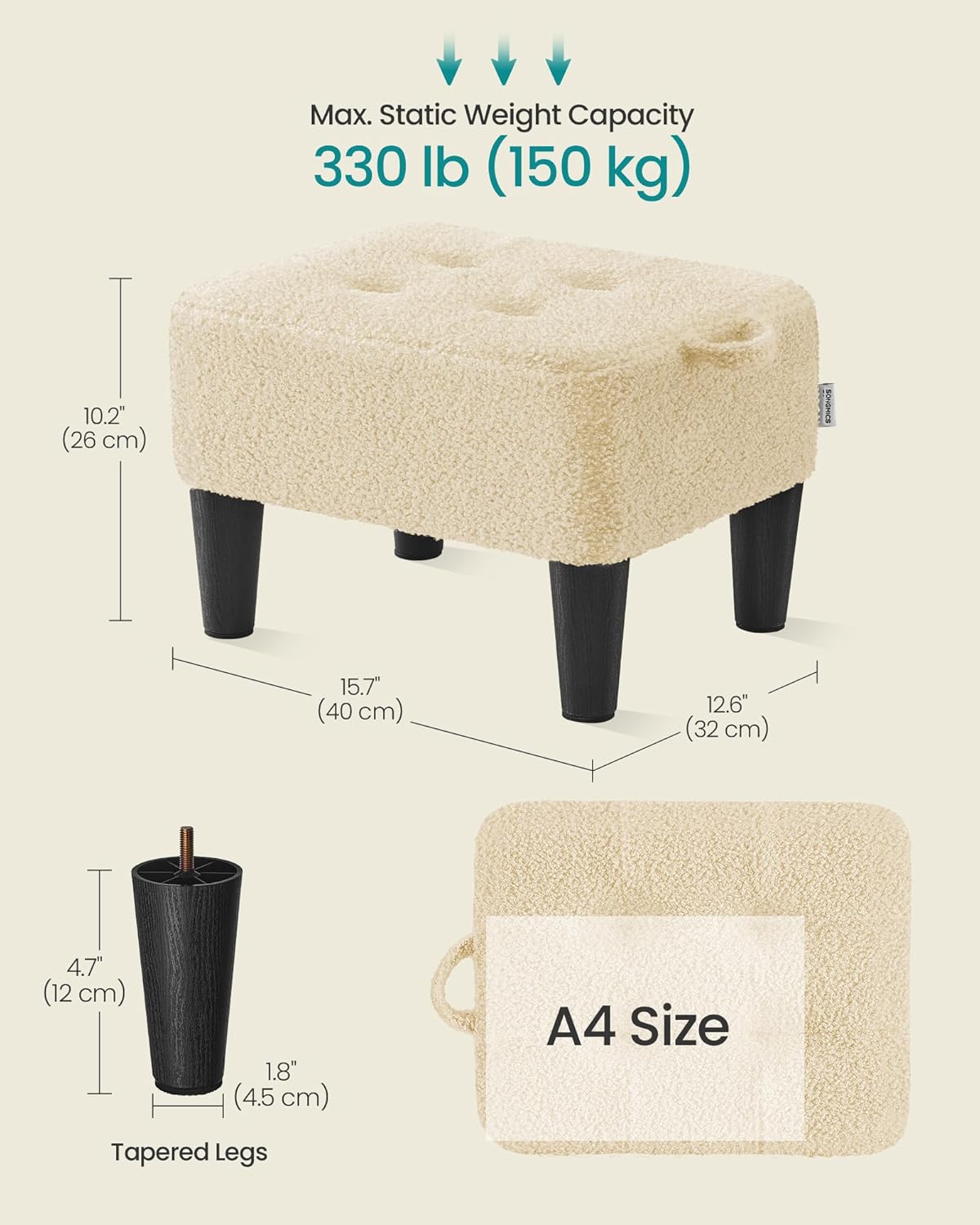 SONGMICS Foot Stool, Small Teddy Fleece Ottoman with Thick Cushion - Image 2