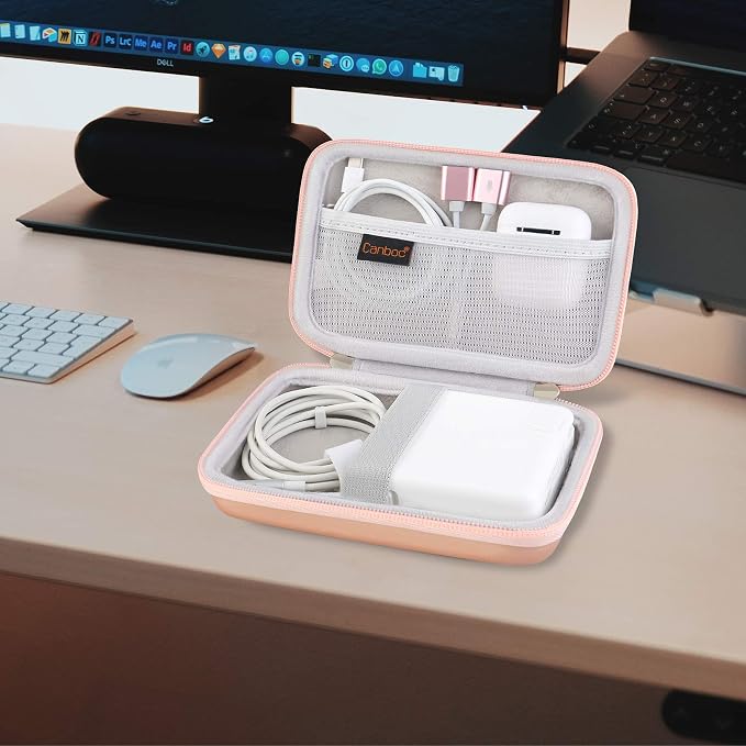 Canboc Carrying Case for MacBook Air Pro Charger MagSafe/MagSafe 2 Power Adapter, iPhone 16/16 Pro MagSafe Charger, USB C Hub, Type C Hub, USB Multiport Adapter, Hard EVA Bag, Rose Gold - Image 7