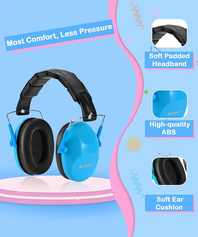 ZOHAN Kids Noise Cancelling Headphones - 25dB NRR Kids Ear Protection 2 Pack, Hearing Protection Safety Ear Muffs for School Monster Truck Fireworks Travel Studying Concerts Autism, Blue and Pink - Image 4