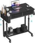 Small Portable Rolling Standing Desk - 32 Inch Adjustable Mobile Stand Up Gaming Desks with 2 Fabric Drawers on Wheels, Couch Sofa Side Laptop Table with Storage for Home Office, Black by Unknown