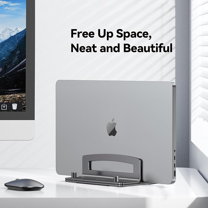 TECKNET Vertical Laptop Stand, Adjustable Aluminum Laptop Stand (Fits Up to 17.3"), Space-Saving Vertical Stand with Non-Slip & Scratch-Resistant Silicone, Compatible with MacBook Pro/Air, Dell, HP - Image 2