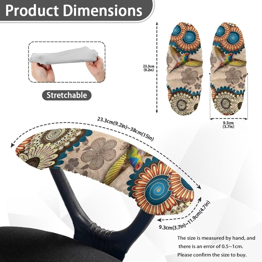 2 Pack Office Chair Armrest Covers, Hummingbird Print Desk Chair Armrest Covers Boho Mandala Flower Print Game Chair Armrest Covers, Non Slip Stretchy Game Chair Arm Covers, Brown - Image 3