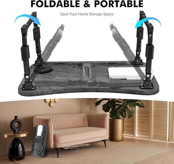 Lap Desk for Bed Adjustable Height, Foldable Bed Table with Storage Drawer, Tablet Slot & Cup Holder, Portable Laptop Stand for Bed & Sofa, Bed Desk for Adults & Kids, Deep Stone Color - Image 9