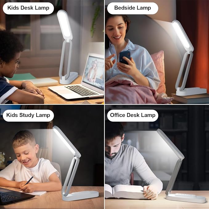 Giryuhd LED Desk Lamp for Office Home & Battery Operated Lamp Rechargeable Lamp Foldable & Portable Light, LED Desk Light Strip, 3 Brightness Dimmable Small Desk Lamp Wireless Reading Lamp (White) - Image 6