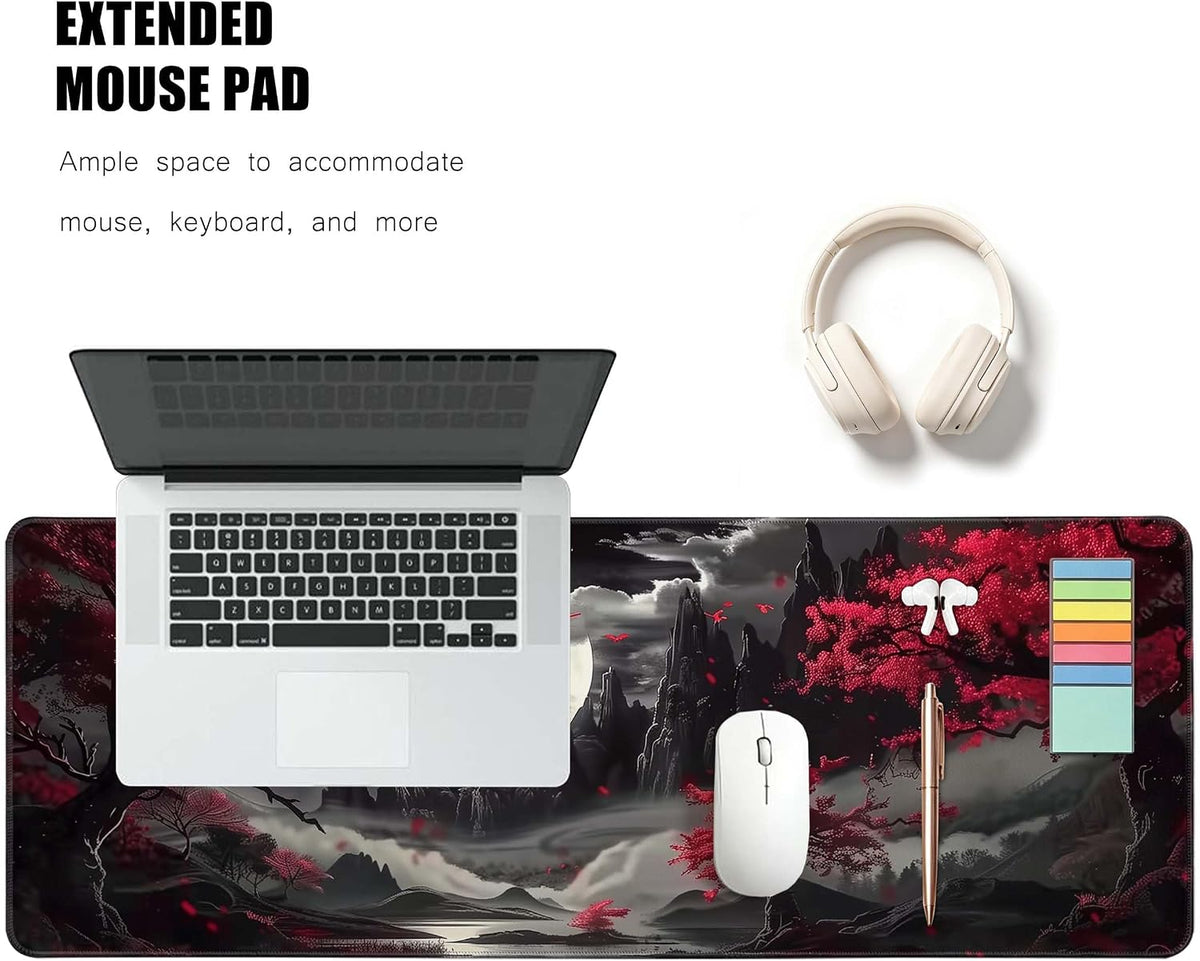 Brecoy Large Mouse Pad, Extended Mat Desk Pad, 3mm Thick Long Non-Slip Rubber Base Mice Pad, 31.5 X 11.8 Inch (Japanese Full Moon) - Image 2