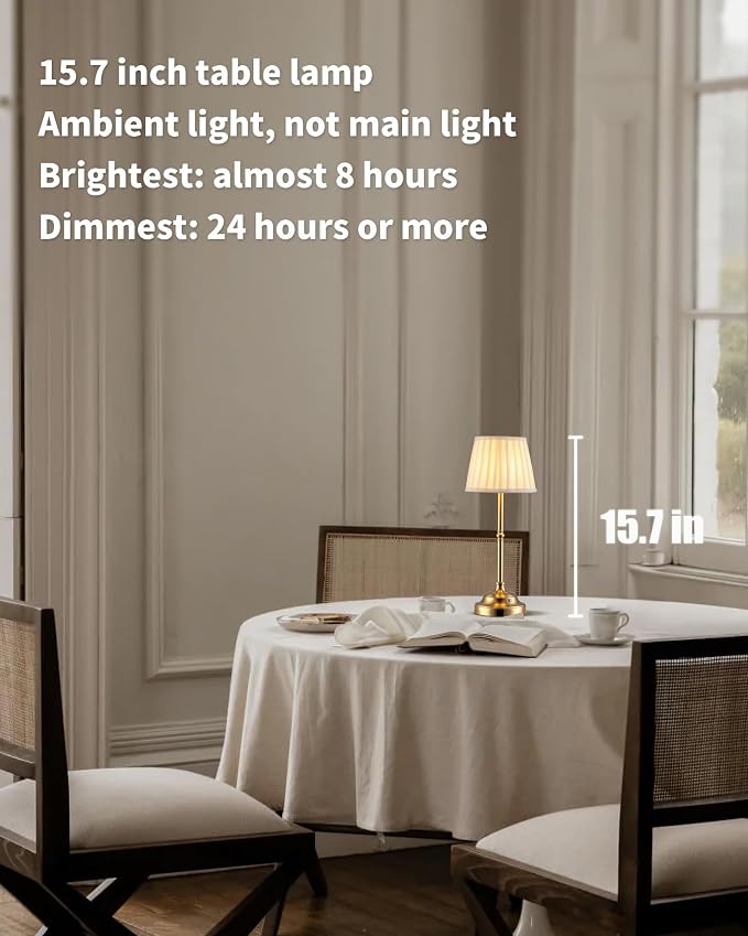 KDG Gold Cordless LED Table Lamps Set of 2, Beige Fabric Shade Desk Lamps | Portable 4000mAh Rechargeable Battery Powered, Dimmable Lighting for Dining Room, Bedroom, Bedside, Night Light, Balcony - Image 2