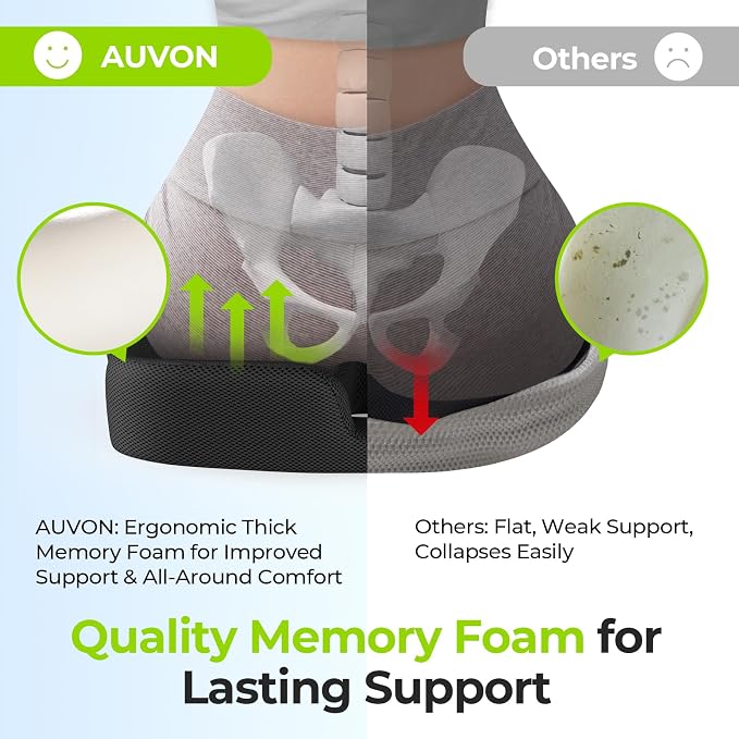 AUVON Ergonomic Donut Pillow Seat Cushion for Hemorrhoid & Back Pain Relief | Thick Memory Foam Chair Cushion with Firm Support for Tailbone, Sciatica, Pregnancy, Thigh Slope Design for Sitting Comfort - Image 5