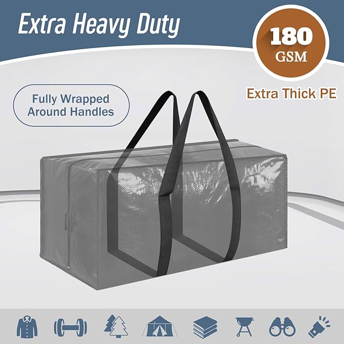 6 Pack Extra Heavy Duty Large Moving Bags with Strong Zipper, Black | Comfortable Handles, Sturdy & Durable Clothes Storage Bags Totes Bins, Blue Packing Moving Boxes for College Supplies - Image 2
