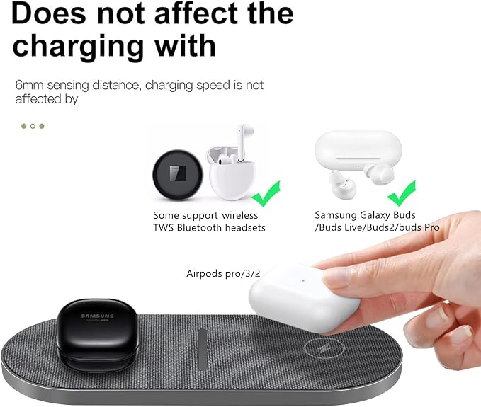 40W Wireless Charging Pad, Dual 20W Fast Wireless Charging Mat for iPhone 16 15 14 13 12 11/Pro/Pro Max/SE/X/XS,Apple Airpods 4/3/Pro,15W Wireless Charger Station for Samsung Galaxy/Note/Bud+ - Image 5