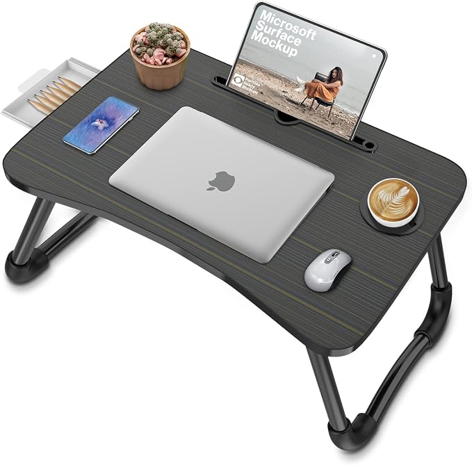 Zapuno Foldable Laptop Bed Table, Laptop Desk, Breakfast Tray, Arc Shape | Multi-function Lap Bed Tray, Storage Drawer and Water Bottle Holder, Slot for Eating, Working, For Bed/Couch/Sofa - Image 7