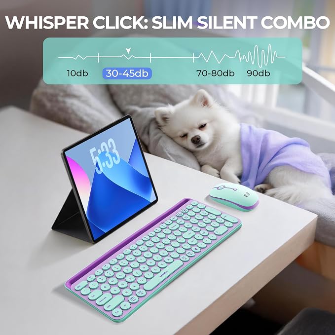 seenda CTU-301 Bluetooth Keyboard and Mouse Combo for iPad,Green&Purple | Bluetooth+2.4G combo with tablet holder, full-size keys and quiet clicks for iPad, iPhone, Mac, Windows and Android. - Image 4