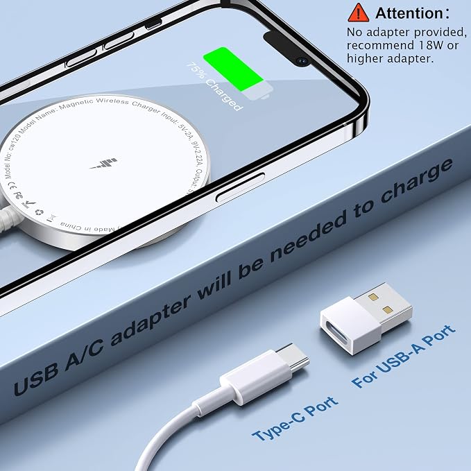 MagSafe Charger 2 Pack: Magnetic Wireless Charge iPhone 17-12 & AirPods | Strong Magnet Charging Pad, with Dual USB C to A Converters, Ultra-Thin & Portable, Ideal for Home Office & Travel, White - Image 6