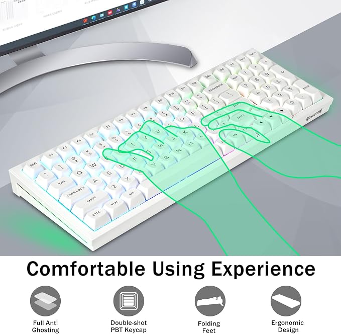 Redragon K723 Wireless Mechanical Gaming Keyboard, Creamy Switches, White | Bluetooth/2.4G/USB-C Wired, RGB Backlit, Hot Swappable Pre-lubed, 96% Custom Gasket Structure for PC/Mac/PS/Xbox - Image 9