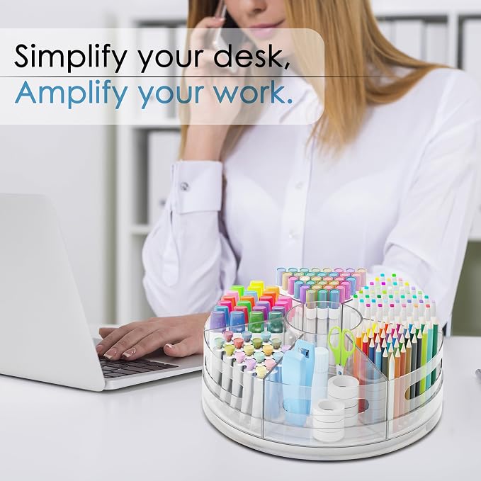 CraftGenes 2 Packs Rotating Clear Acrylic Pen Holder, Marker Organizer | Pen organizer for desk and art supply organizer with 7 removable sections for markers, pencils, brushes, and office supplies. - Image 8