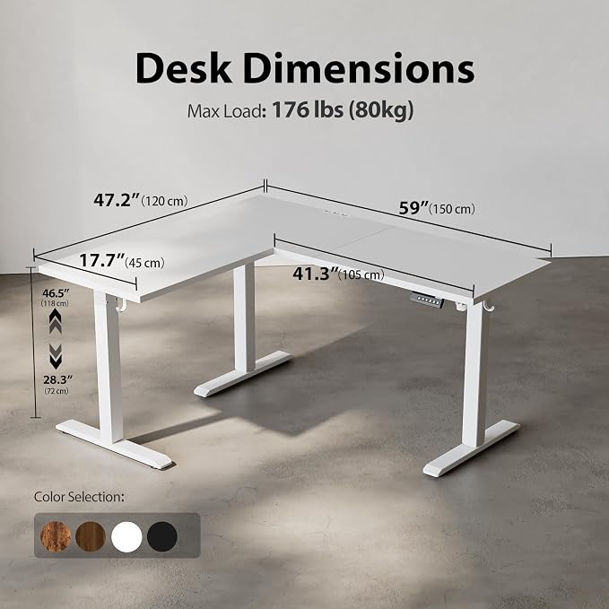 Agilestic L Shaped Electric Standing Desk Adjustable Height, 59 Inch, White | Electric Height Adjustable, Spacious Corner Desktop, Sturdy Steel Frame, Memory Presets, 176 lbs, Splice Board - Image 3
