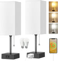 Table Lamp for Bedroom Set of 2,Minimalist Bedside Lamps with AC Outlets | Small Night Light Lamp 2700K 4000k 5000K Small Nightstand Lamps for Living Room Kids Room Office(Bulbs Included) by DottArts