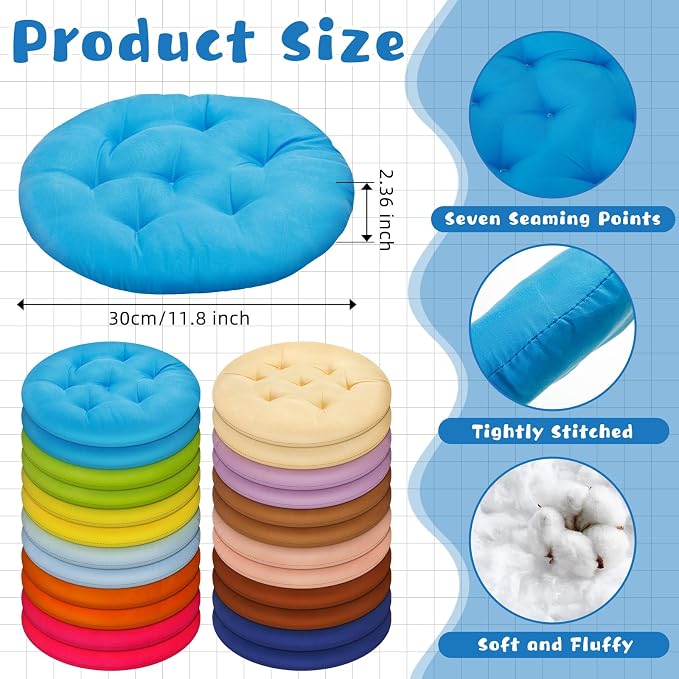 Tinideya 24 Pcs Floor Cushions Classroom,Small 11.8 Inch,Colorful | Round Meditation Pillows for Adults Kids, Flexible Seating Nursery Living Room Yoga, Soft Padded Chair Cushion - Image 3