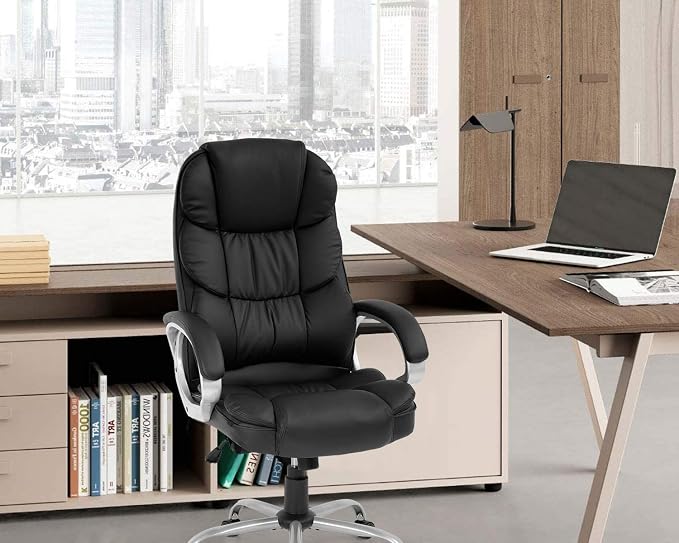 FDW | High Back Office Chair | Black, PU Leather | with Lumbar Support | Ergonomic Desk Chair with Height Adjustment, Padded Backrest & Soft Seat Cushion | For Home, Office, Workspaces - Image 8