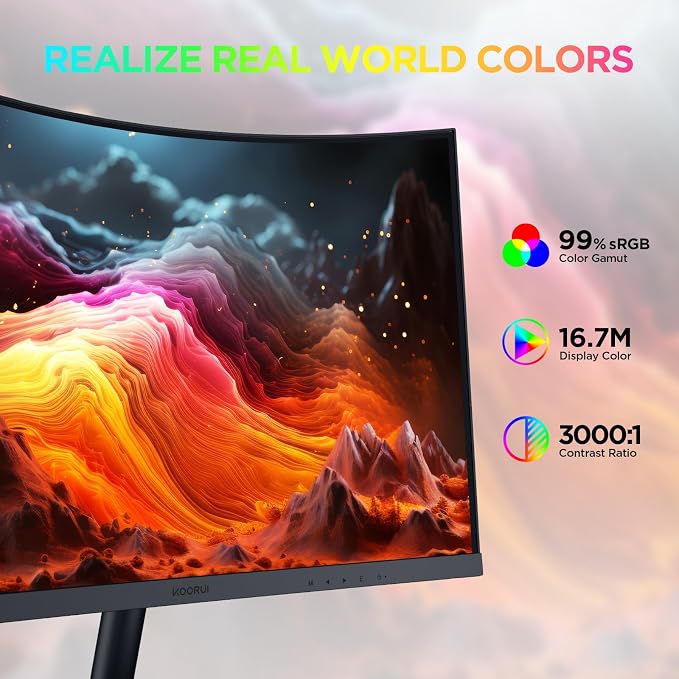 KOORUI 24 inch Curved Computer Monitor, FHD 100Hz VA 1500R PC Screen | Adaptive Sync, 99% sRGB, HDMI/VGA, Eye Care TÜV Rheinland Certified, Tilt Adjustable, Home Office, Study and Everyday Use - Image 3