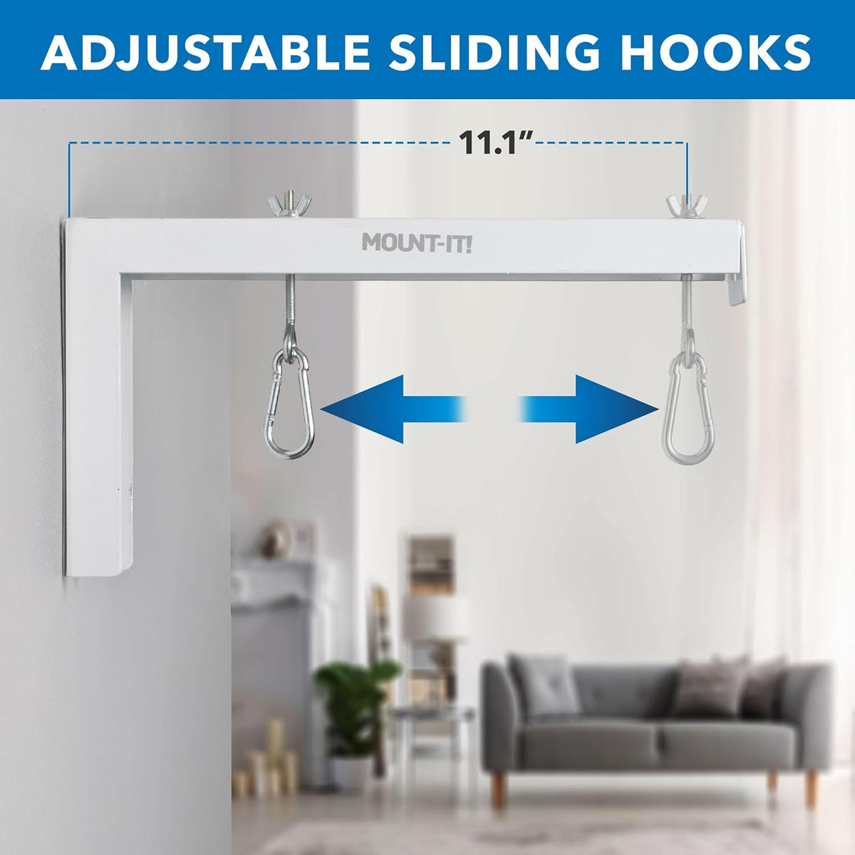Mount-It! Projector Screen Wall Mount L-Brackets - Extra Large Wall and Ceiling Hanging Mount for Home Projector and Movie Screens, 12 inch Mounting Hooks, 1 Pair, White, 66 Lb Each Capacity - Image 6