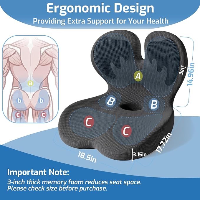 Seat Cushion with Lumbar Support Pillow,Ergonomic Chiar Cushion | Suitable for Long Sitting,Back Pressure Relief & Tailbone,Memory Foam Sciatica Pad for Office,Car, Home Chairs - Image 6