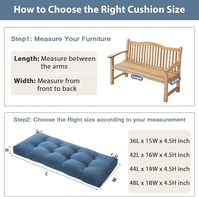 44 Inch Bench Cushions for Indoor Furniture | Super Soft Rectangle Bench seat Cushion Pad with Non-Slip Bottom, Waterproof Bench Pad for Window Porch(Blue, 44x19x4.5In) - Image 4