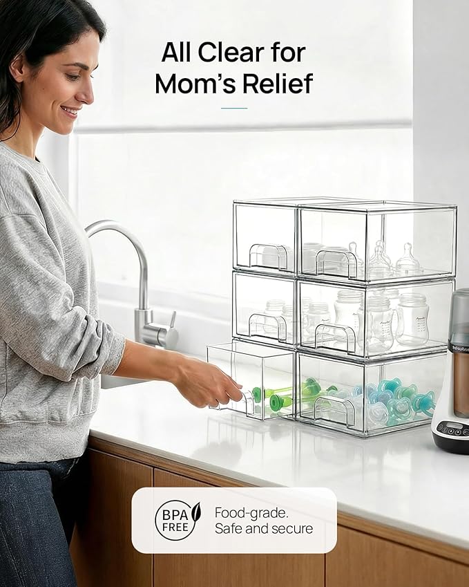 Vtopmart 8 Pack Small Clear Stackable Storage Drawers | Plastic Bins, Bathroom Makeup Organizer, For Vanity, Undersink, Kitchen Cabinets, Pantry, Home Organization - Image 5