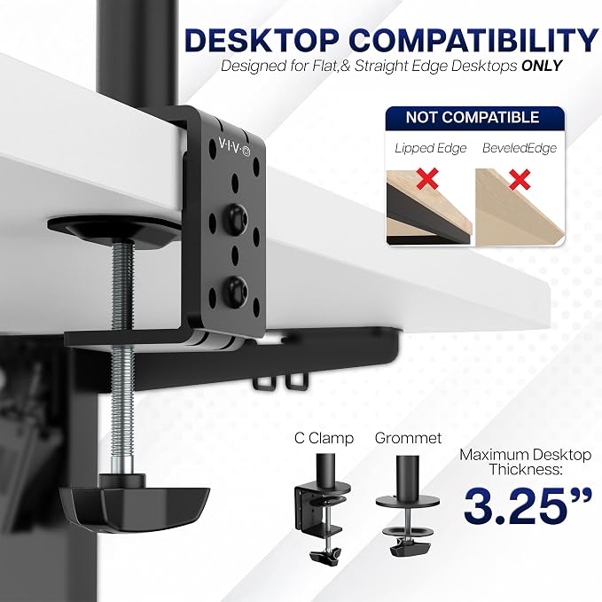 VIVO Dual Ultrawide Monitor Desk Mount, Heavy Duty Fully Adjustable Steel Stand, Holds 2 Computer Screens up to 38 inches and Max 22lbs Each, Black, STAND-V038 - Image 6