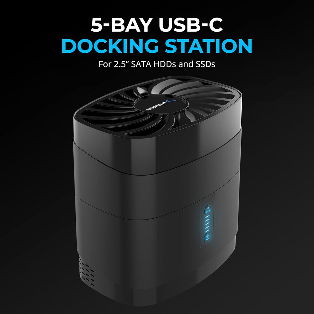 SABRENT 5-Bay USB-C Docking Station, 2.5in SATA SSD/HDD, Fan (DS-5R15) - Image 2