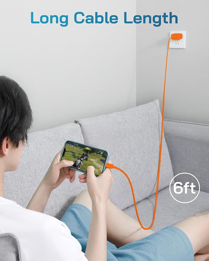 20W Fast Charger for iPhone 14/13/12 [3-Pack, MFi Certified] | USB-C PD power adapter with 6Ft cable, compatible with iPhone 14/13/12/11/Pro Max/Pro/Plus/Mini, iPad & more - Orange - Image 3