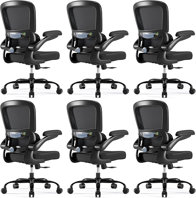 TRALT Ergonomic Office Chair Desk Chair with Adjustable Lumbar Support | Desk Chair Comfy with Flip-up Armrests Ergonomic Chair - Mesh Computer Chairs for Adults, 330lbs, PU Leather (Black, 6) by TRALT