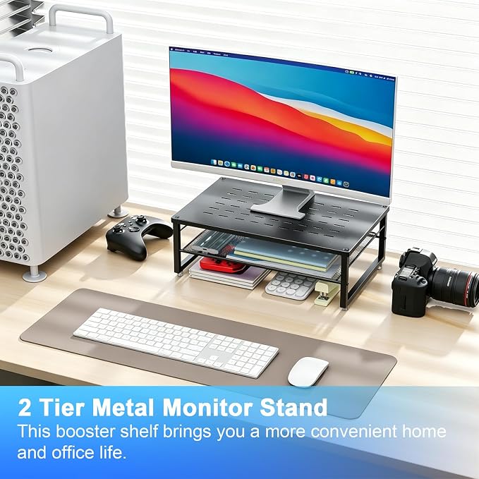 gianotter 2-Tier Metal Monitor Stand Riser | Desk Organizers and Accessories, Desk Organizer for Monitor, Office Desk Storage Organizer for Office Supplies (Black) - Image 2