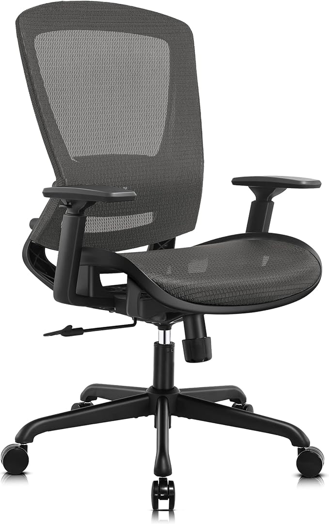T96 Mesh Office Chair,Ergonomic Computer Desk Chair,Sturdy Task Chair- Adjustable Lumbar Support & Armrests,Tilt Function,Comfort Wide Seat,Swivel Home Office Chair by ELABEST
