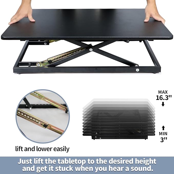 32in Desk Riser for Standing or Sitting, Large Standing Desk Converter, Height Adjustable Sit Stand Desk Converter, Fully Assembled Monitor Laptop Riser Workstation for Home Office, Black - Image 4