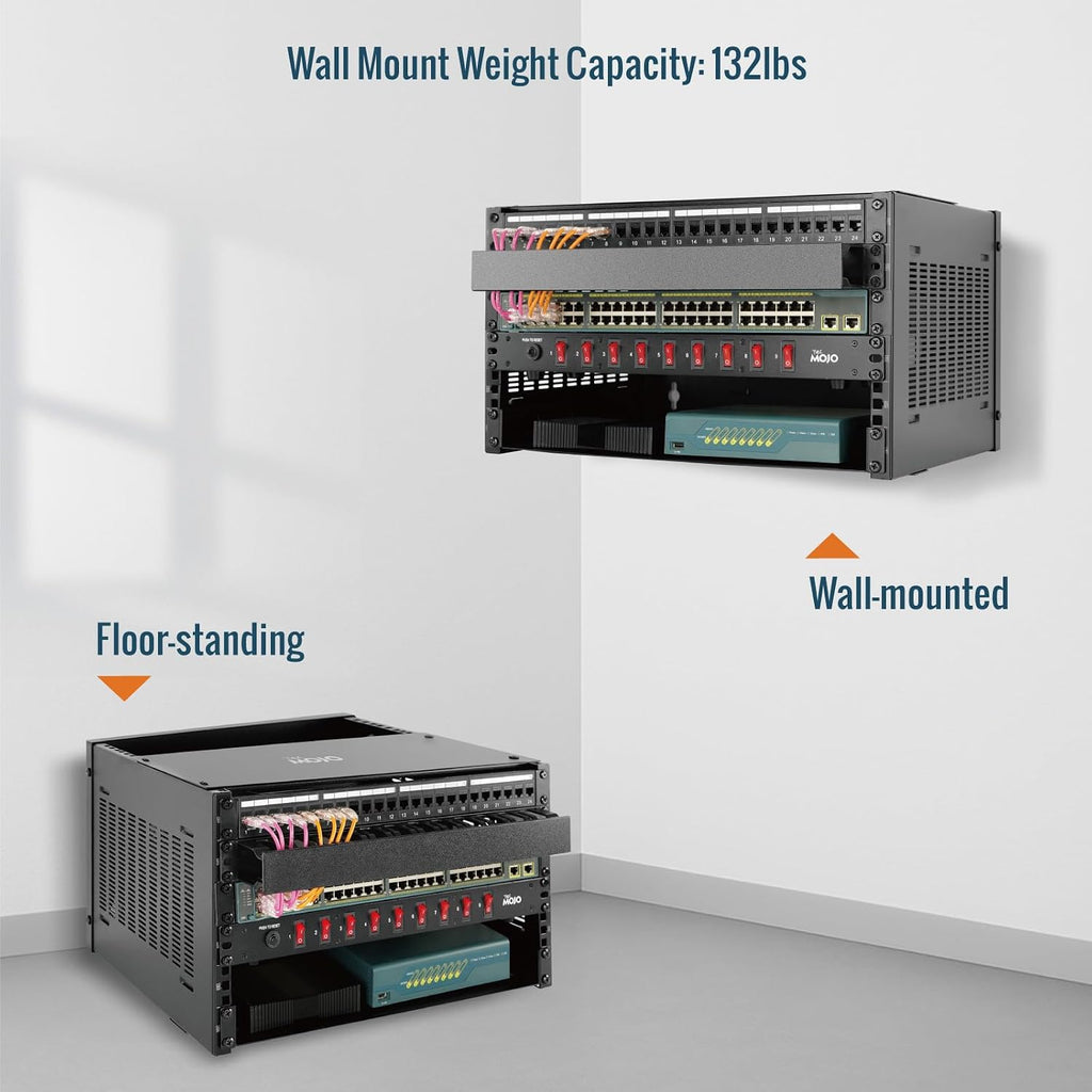 Tecmojo 4U Wall Mount Rack,4U Rack 13.9 inch Depth,132lbs(60kg) Weight Capacity,19" Network Rack for Shallow Server and IT Equipment, Network Switches,Patch Panel Bracket,Black - Image 3