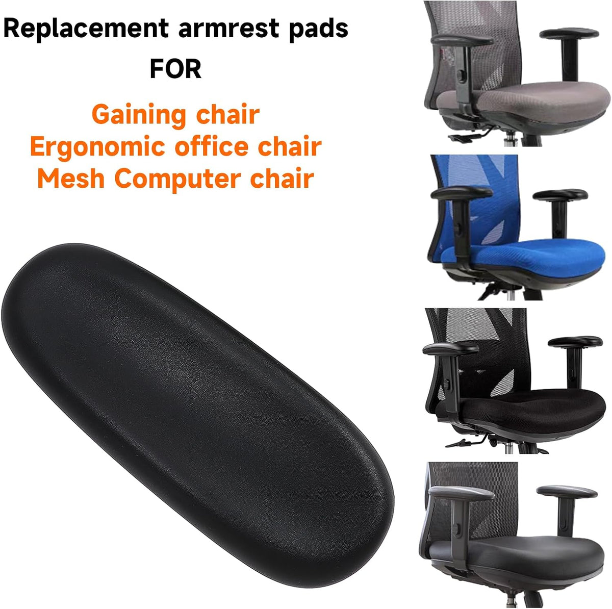 Office Chair Arm Replacement,Gaming Chair Replacement Armrest Arm Pads Universal 4" Mounting Hole Parts(Set of 2) Black - Image 4