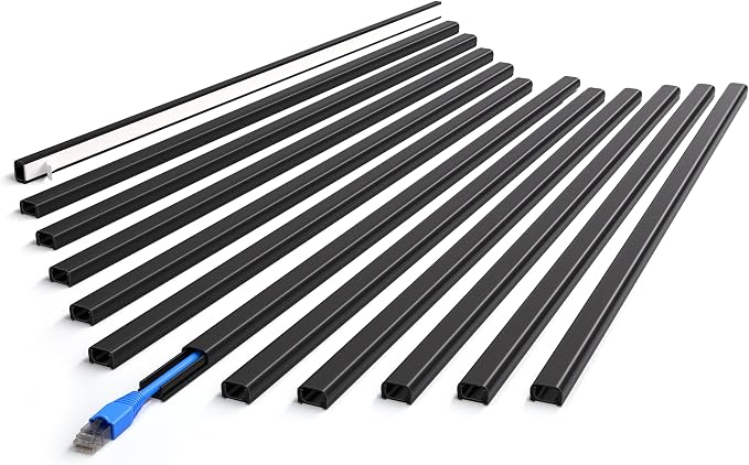ZhiYo 204" Black Cord Cover for 1 Wire, Mini Size, 0.5" W x 0.3" H | Fits 1 Cat6 Cable, Ideal for Door Frame Corners, Low-Profile Design Blends In, 12 Pack (17" Each), Self-Adhesive, Paintable by ZhiYo