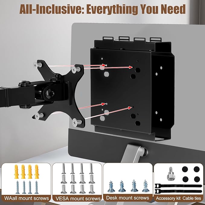 Dual VESA Mount for Dell OptiPlex Micro,Wall Dual VESA and Under Desk Mount Fits Dell Micro Pro,Plus MFF,Support VESA Dell Micro Mount for Monitor Arms and Wall Mounts with 75x75mm&100x100mm Mounting - Image 6