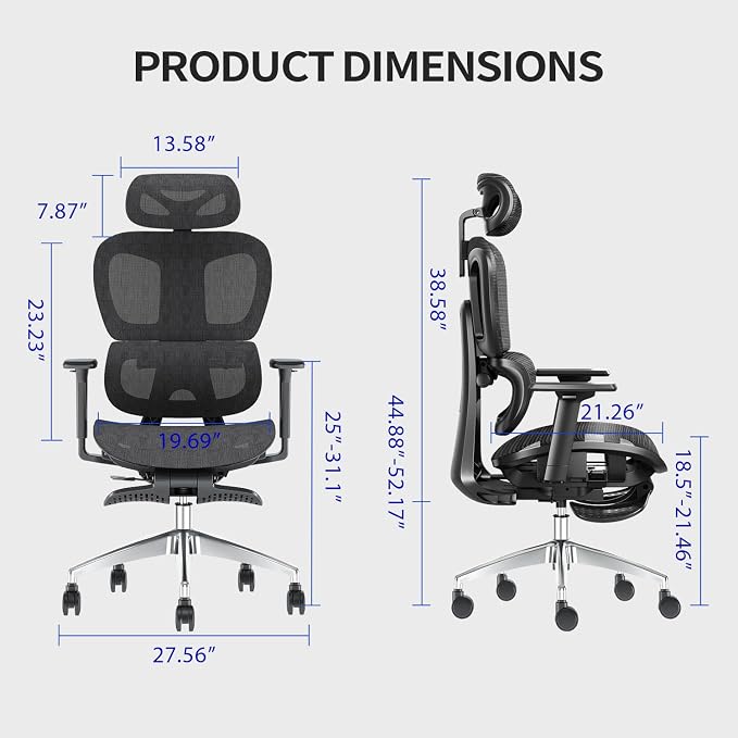 Ergonomic Office Chair with Footrest, Big and Tall Desk Chair with Adjustable Lumbar Support, Seat Depth & 3D Armrests, High Back Mesh Computer Chair for Home Office, Black - Image 3