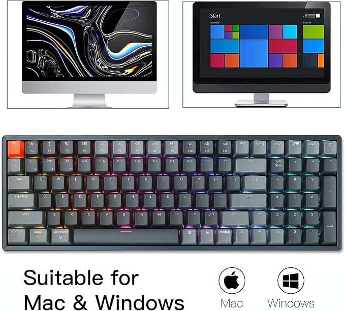 Keychron K4 Bluetooth Wireless Mechanical Keyboard RGB LED Backlit, Hot-swappable Compact 100 Keys USB Wired Computer Gaming Keyboard Aluminum Frame for Mac Windows, Gateron Brown Switch - Image 4