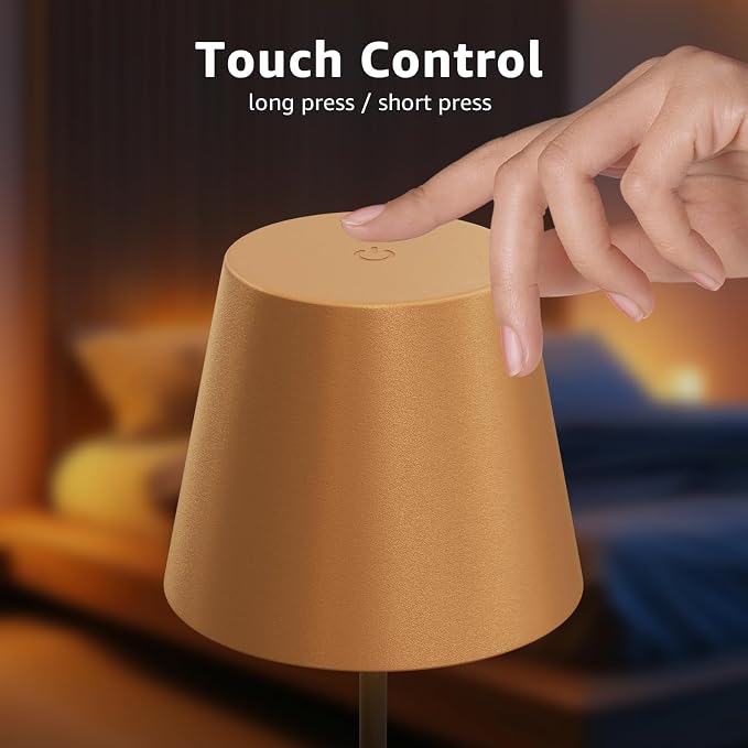 uuffoo 2 Pack Cordless Table Lamp Rechargeable 5000mAH Battery Operated Lights Touch Control LED Portable Desk Lamps 3 Color Dimming for Outdoor Coffee Bedroom Kitchen (Gold+Black) - Image 5