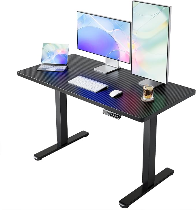 HUANUO 40x24 Inch Electric Standing Desk, Adjustable, Carbon Fiber Black | 176 Lbs Capacity, Smooth Home Office Desk, 4 Memory Presets & Headphone Hooks, 28.3–46.5 Inch Height Range, Easy to assemble by HUANUO