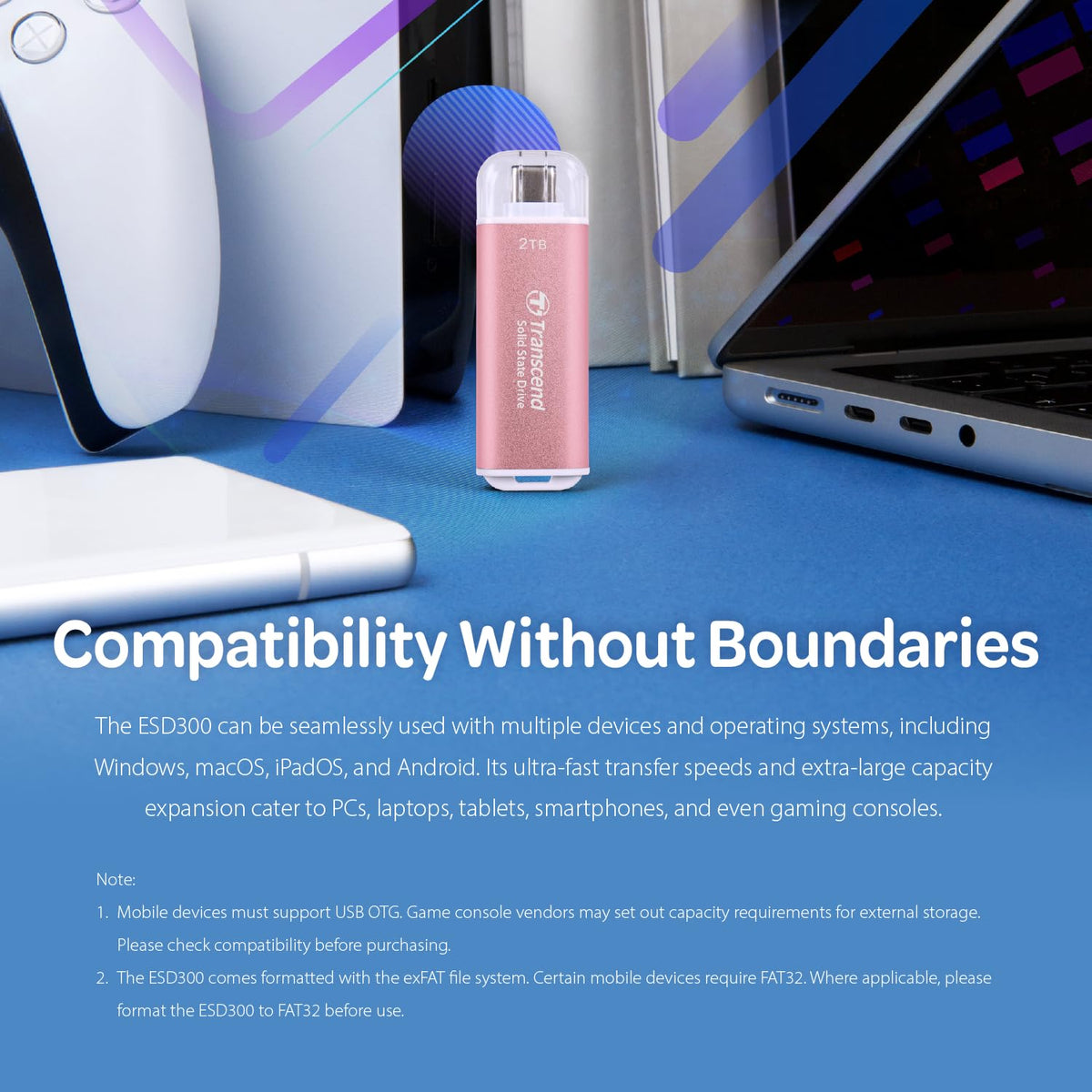 Transcend 1TB ESD300 Portable SSD 1050MB/s Type C, Pink, Thumb Drive - Image 9
