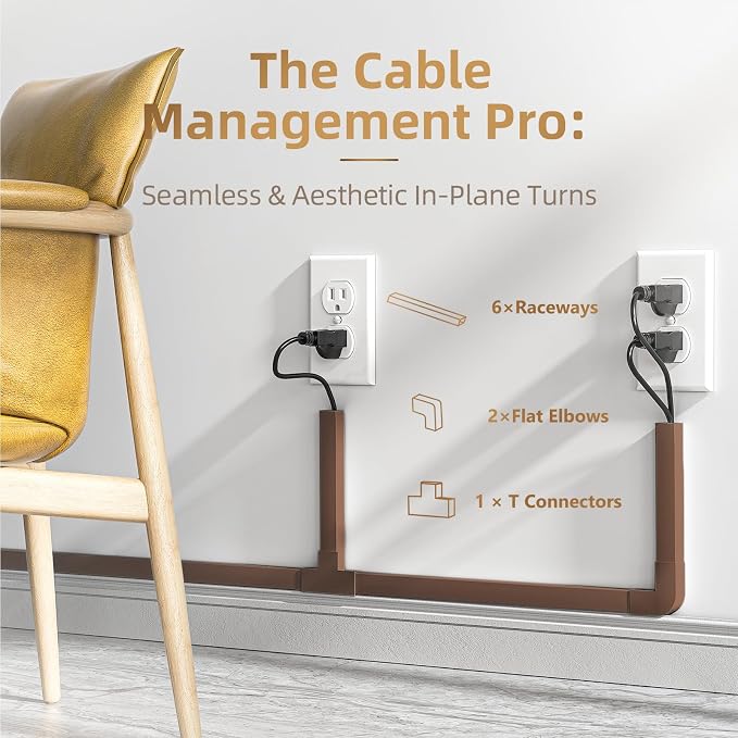 Delamu Cord Hider, 85in Cord Covers for Wires on Wall, One-Cord Cable Hider, Self-Adhesive Wire Hiders Wire Covers for TV Cords on Wall, Paintable Cable Cover Management Kit, W0.59 H0.4in, Brown - Image 4