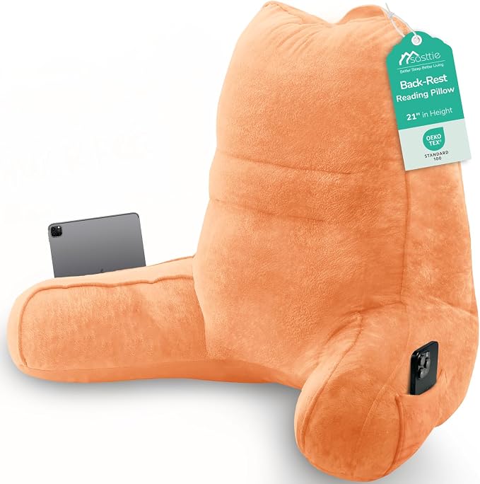 Sasttie Reading Pillow for Bed, Back Pillow for Sitting Up, Orange | 21" Backrest Support Cushion for Couch, Sofa, and Floor, Dorm Essentials, OEKO-TEX, Adjustable Down Alternative Fill by SASTTIE